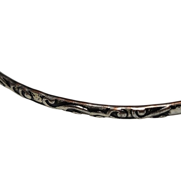Vintage Silver Tone Etched Textured Bangle Bracelets Set of 2 Jewelry Women - Picture 2 of 5
